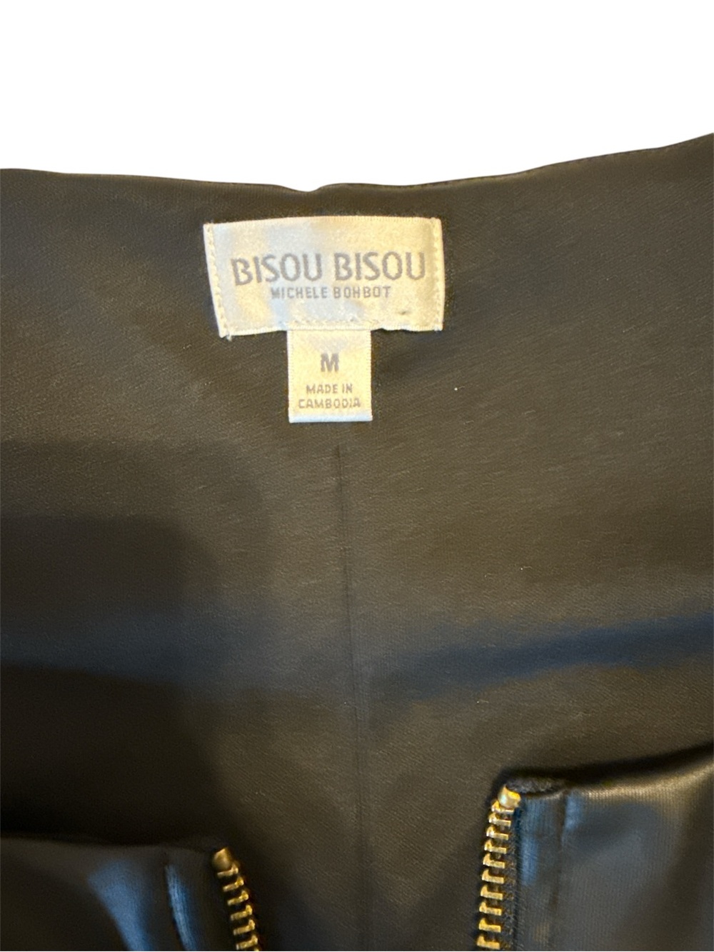 Bisou Bisou Black Faux Leather Peplum Top with Gold Zip - Picture 5 of 5